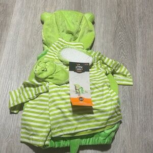 Green Striped Baby Outfit with Hood